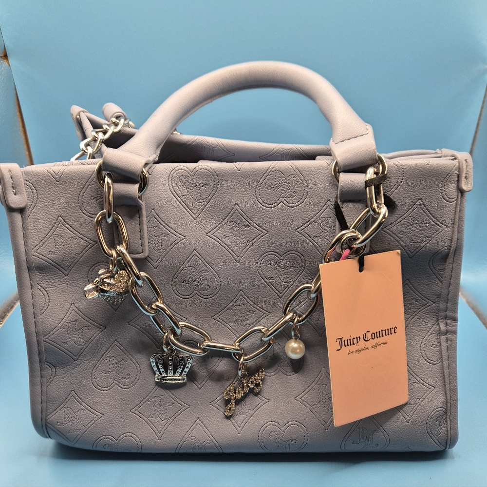 Juicy Couture Embossed Gray Satchel with Charm Chain